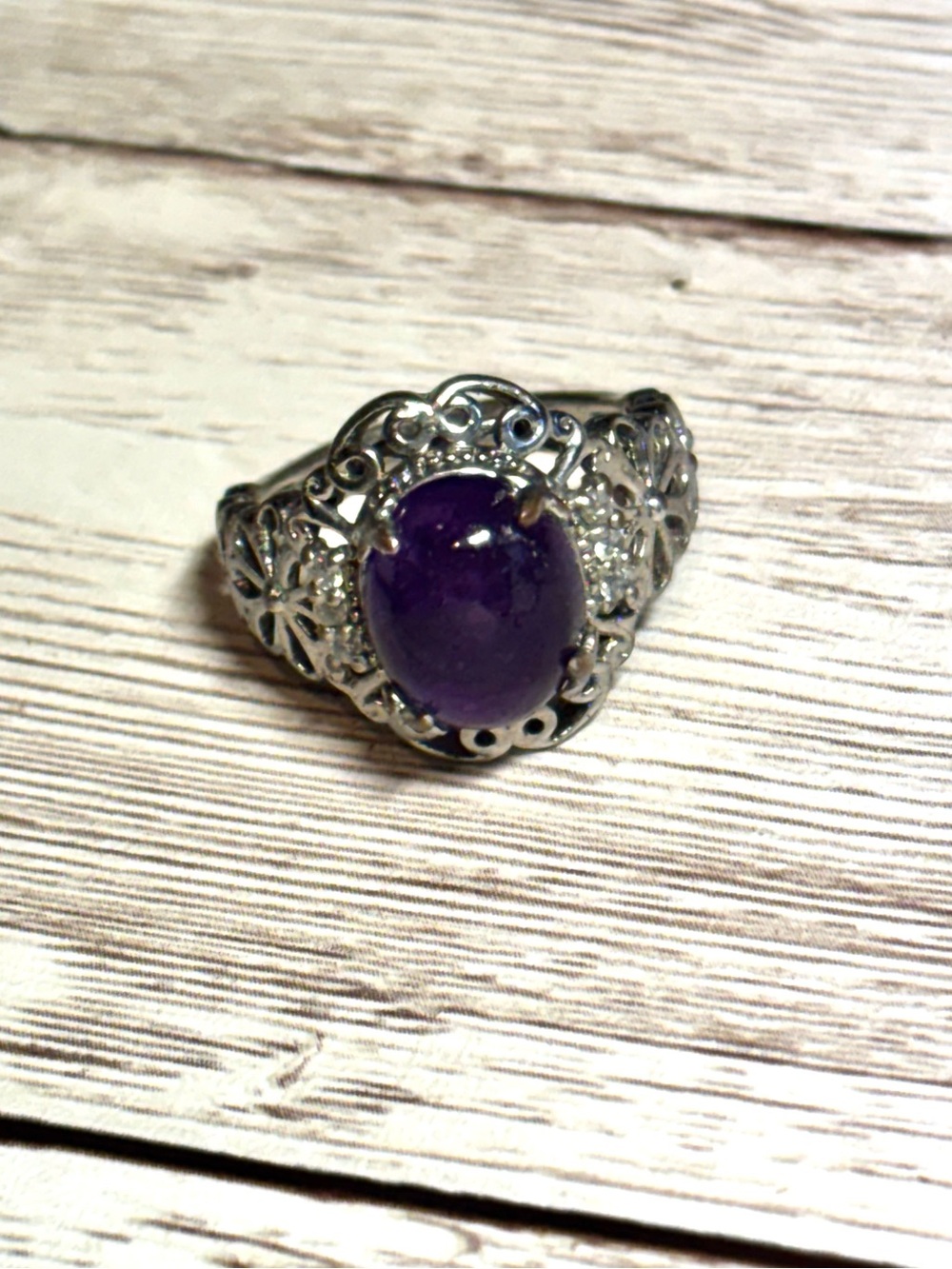 Sterling Plated Ring With Purple Stone